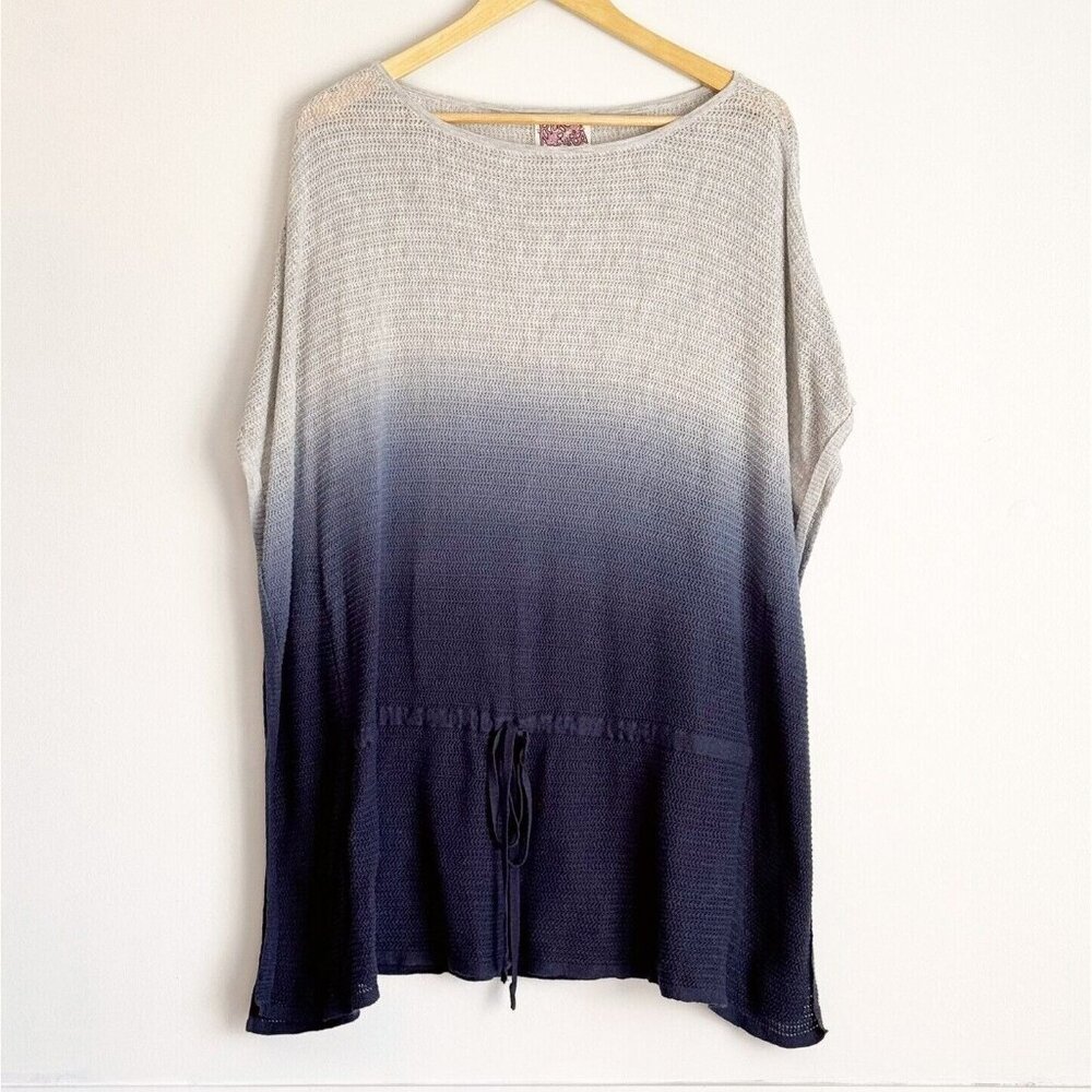 Rosie Neira Womens Cashmere Blend Blue Gray Dip Dyed Poncho Sweater Medium Large